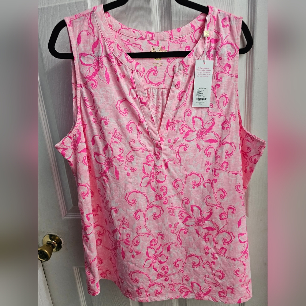 NWT Lilly Pulitzer Dev Knit Top Conch Shell Pink Flamingle Garden XXL